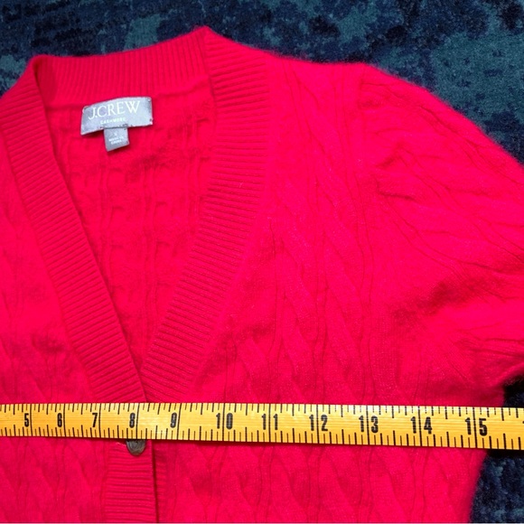 J Crew Cashmere shrunken cable-knit cardigan sweater, Small, Neon Pink, V-neck - Picture 4 of 10